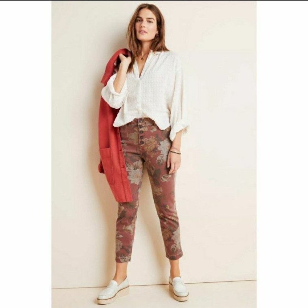 Pilcro Ultra High Rise Slim Straight Floral Jeans
